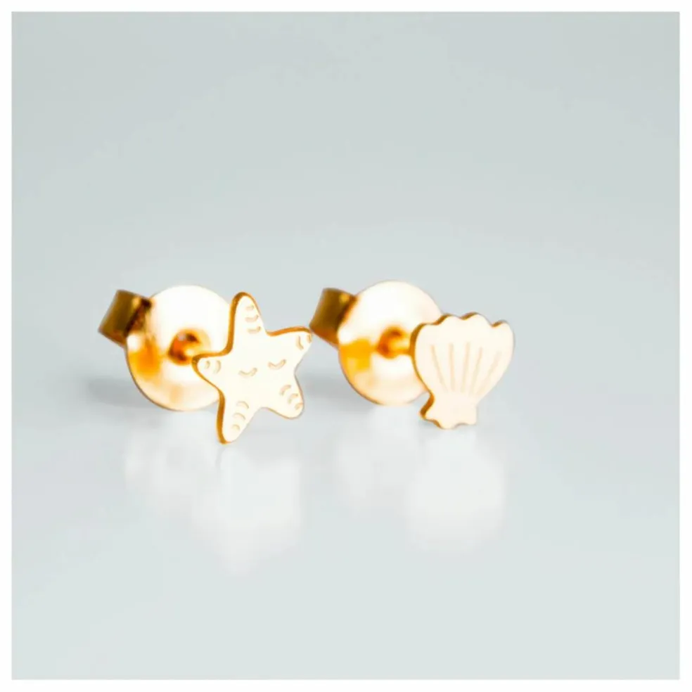 Boucles d'Oreilles Asymétriques Coquillage | Doré