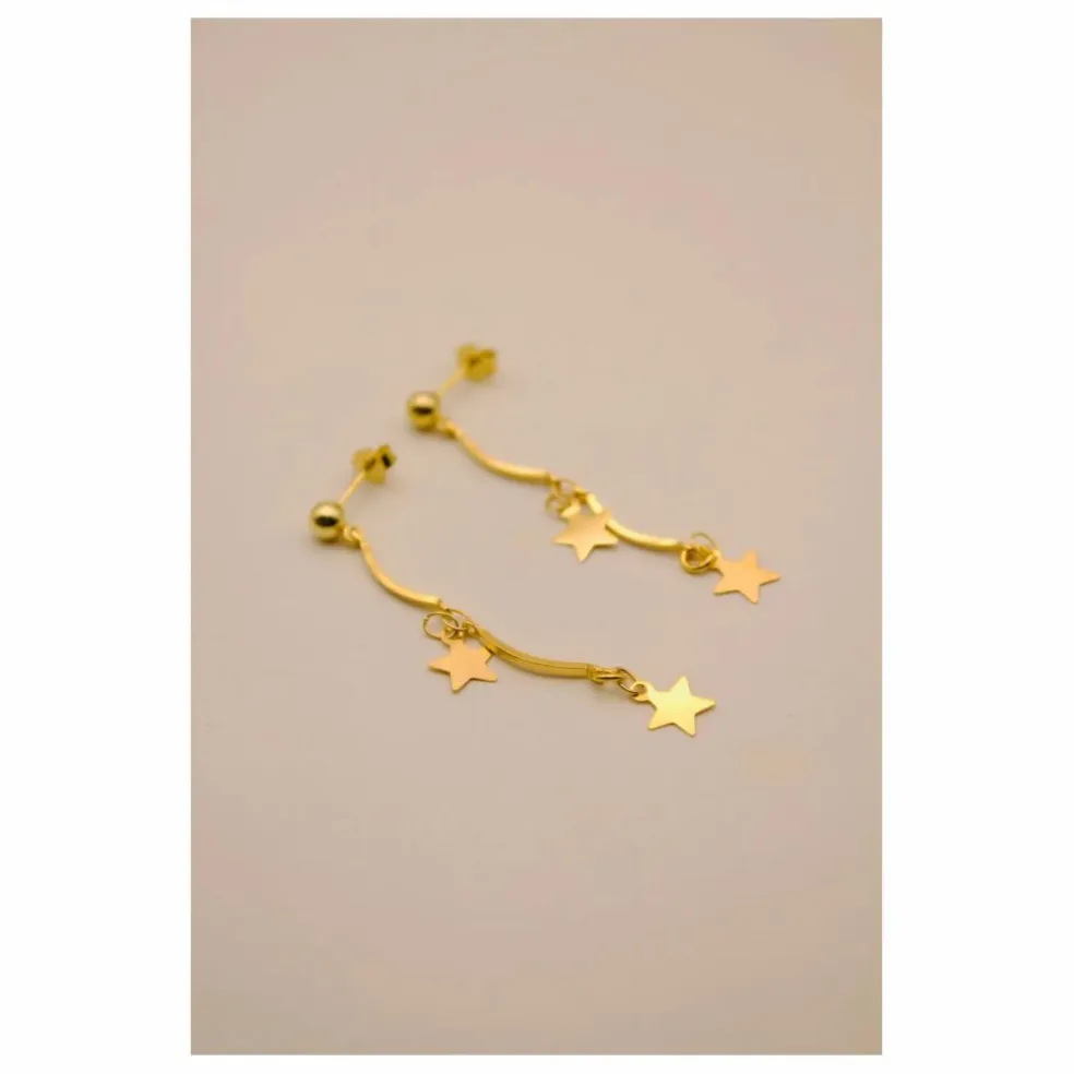 Boucles d'Oreilles Asymétriques 2 Etoiles | Doré