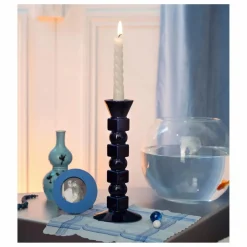Bougeoir Anna en céramique moyen format | Bleu nuit