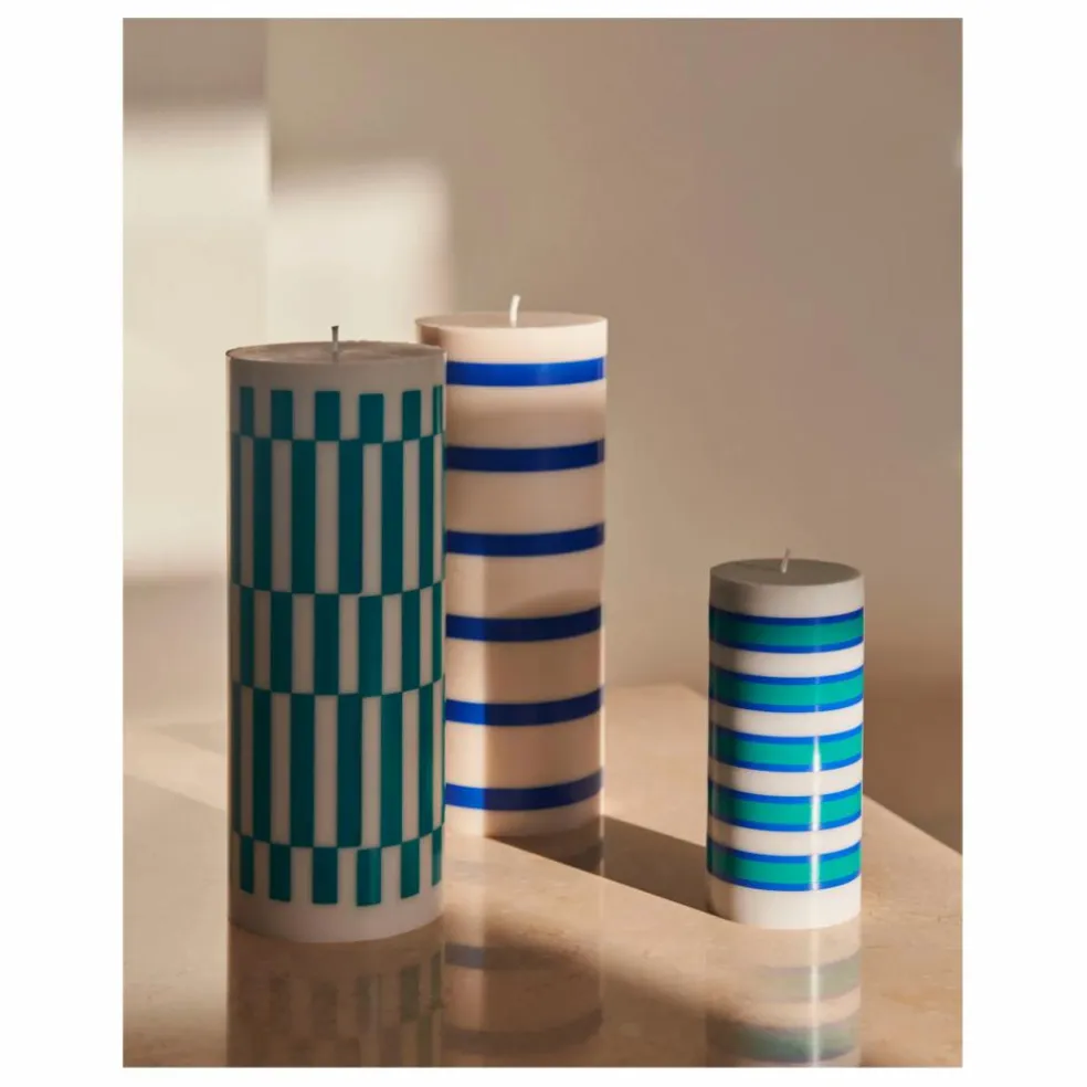 Bougie Column à Rayures | Bleu