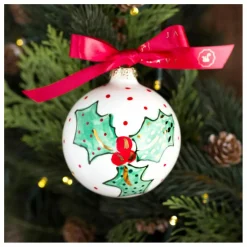 Boule de noël en porcelaine Houx