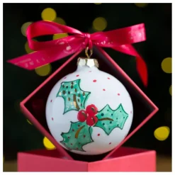 Boule de noël en porcelaine Houx