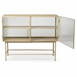 Buffet Haze, en verre strié et métal | Beige