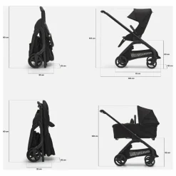 Bugaboo Dragonfly Poussette citadine complète châssis graphite | Gris chiné