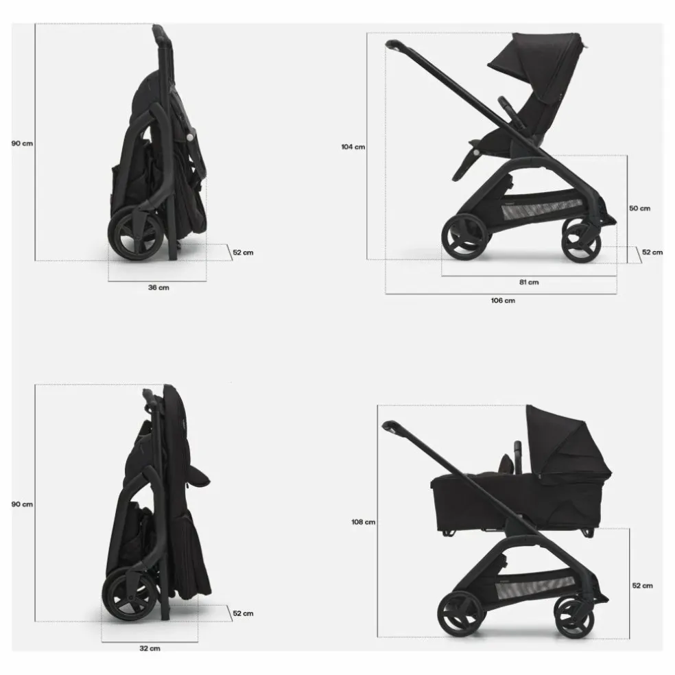 Bugaboo Dragonfly Poussette citadine complète châssis graphite | Gris chiné