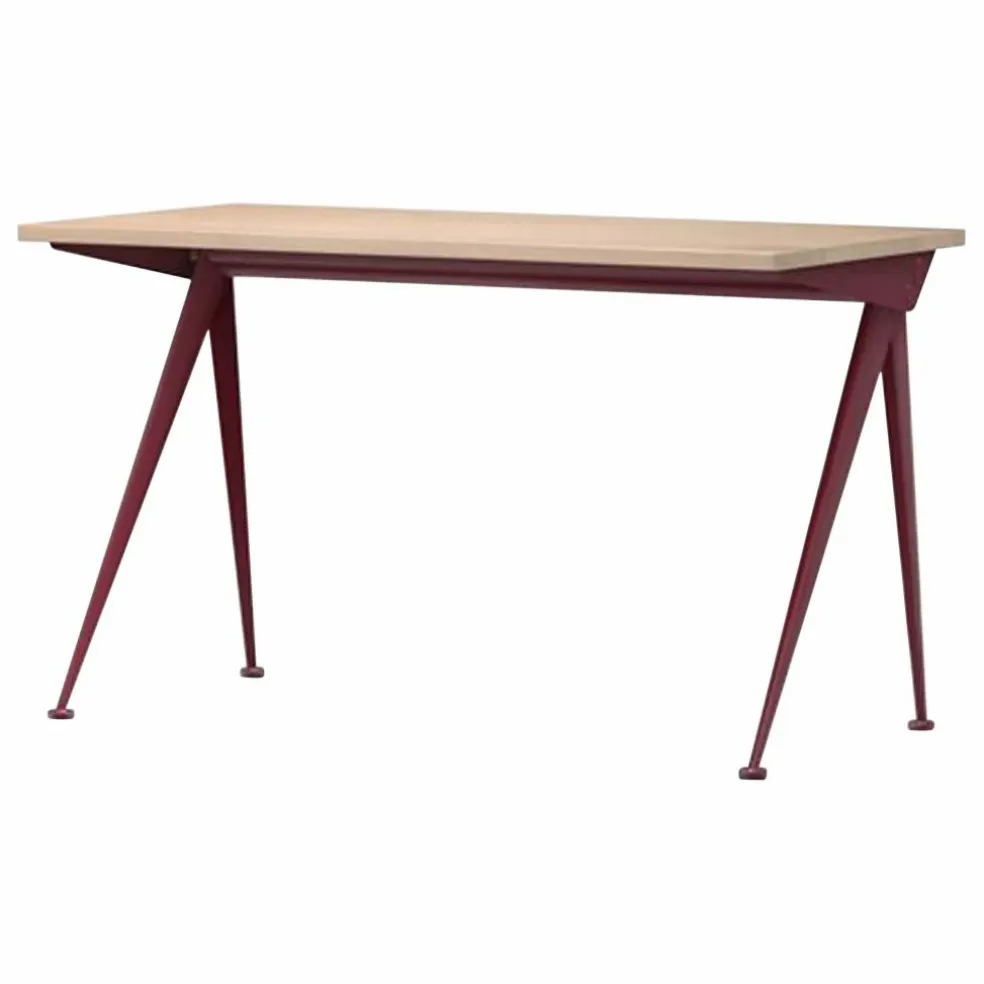 Bureau Compas Direction - piètement Rouge Japonais - Jean Prouvé | Chêne