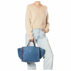 Cabas Léon M Croûte Velours | Bleu jean