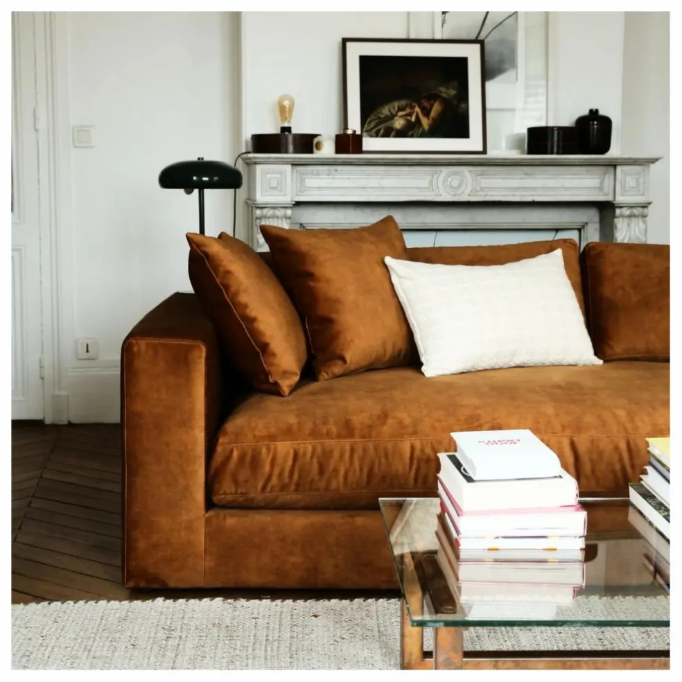 Canapé 4 places Bellechasse light en velours gratté - 260 cm | Cognac
