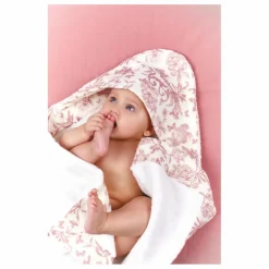 Cape de bain en éponge Toile de Jouy | Rose pêche