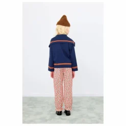 Cardigan Col Carré Rayé Laine | Bleu marine