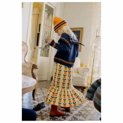 Cardigan Col Carré Rayé Laine | Bleu marine
