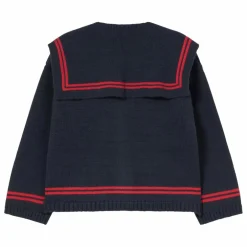 Cardigan Col Carré Rayé Laine | Bleu marine