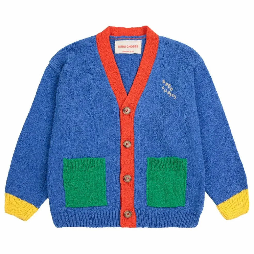 Cardigan Colorblock Coton Bio | Bleu