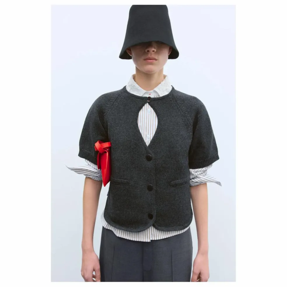 Cardigan Cut-Out Coton Recyclé | Gris anthracite