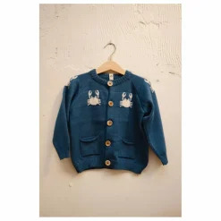 Cardigan Dancing Crabs Mérinos | Bleu