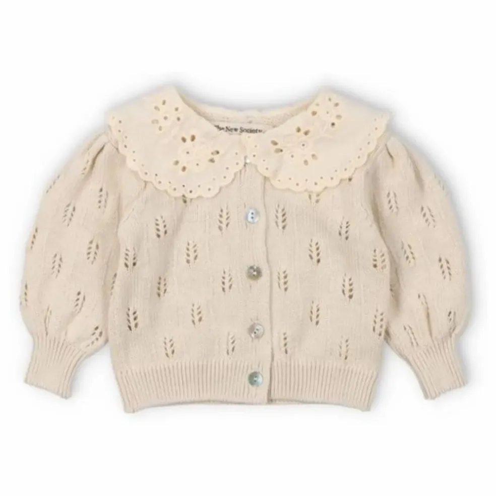 Cardigan Fleurs Col Dentelle Marina Baby Coton Bio | Beige