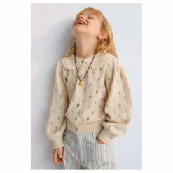 Cardigan Fleurs Col Dentelle Marina Baby Coton Bio | Beige