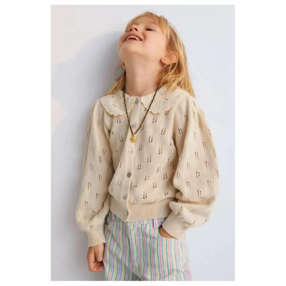Cardigan Fleurs Col Dentelle Marina Baby Coton Bio | Beige