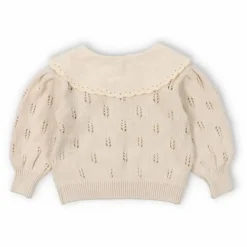 Cardigan Fleurs Col Dentelle Marina Baby Coton Bio | Beige