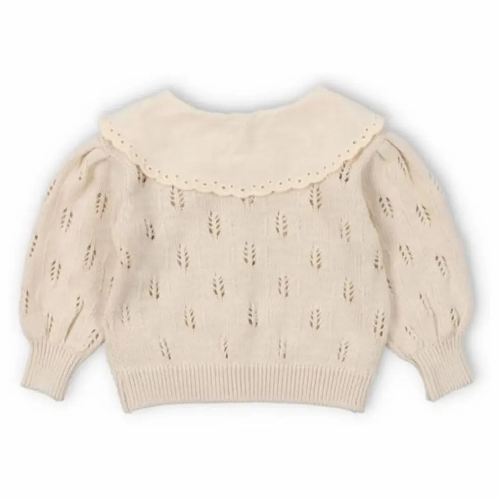 Cardigan Fleurs Col Dentelle Marina Baby Coton Bio | Beige