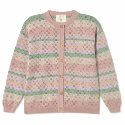 Cardigan Rayé Coton Bio | Rose