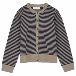 Cardigan Senna Rayé Laine Mérinos | Beige foncé