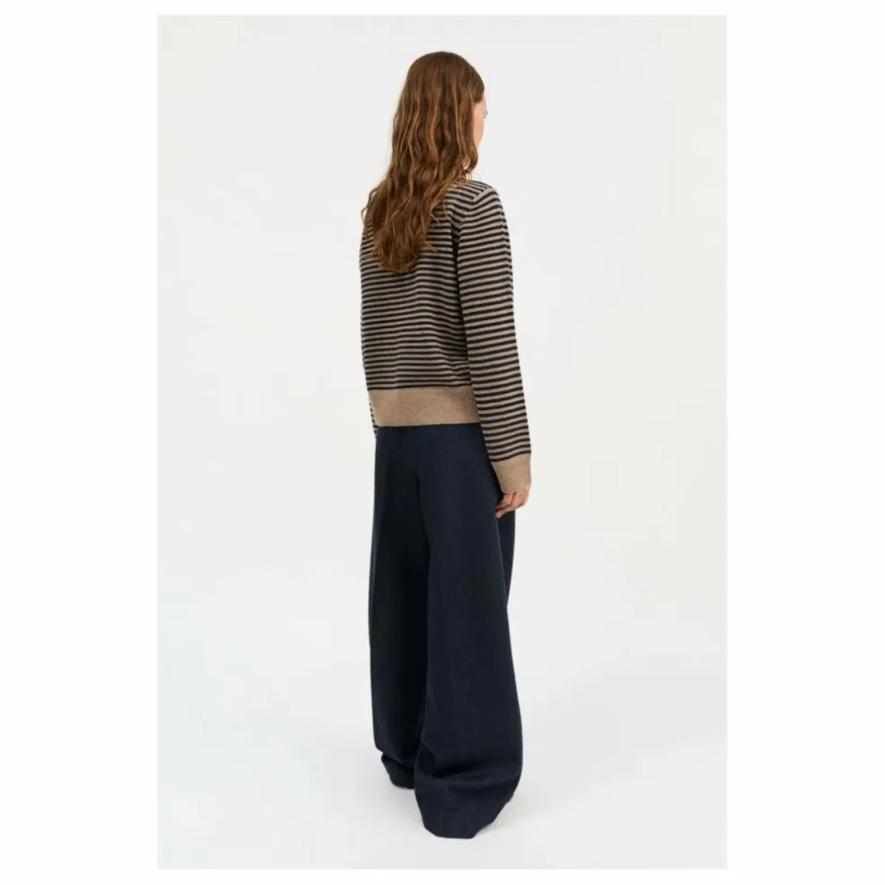 Cardigan Senna Rayé Laine Mérinos | Beige foncé