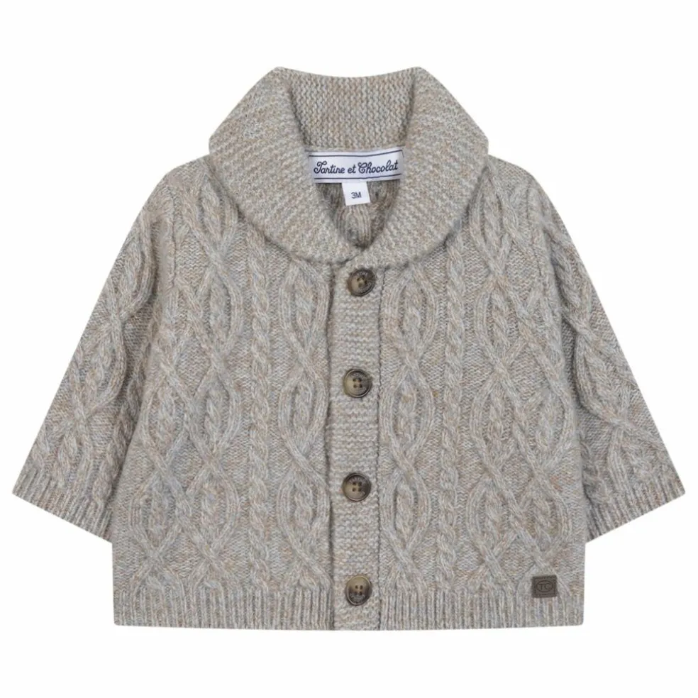 Cardigan Torsades Laine | Bleu gris