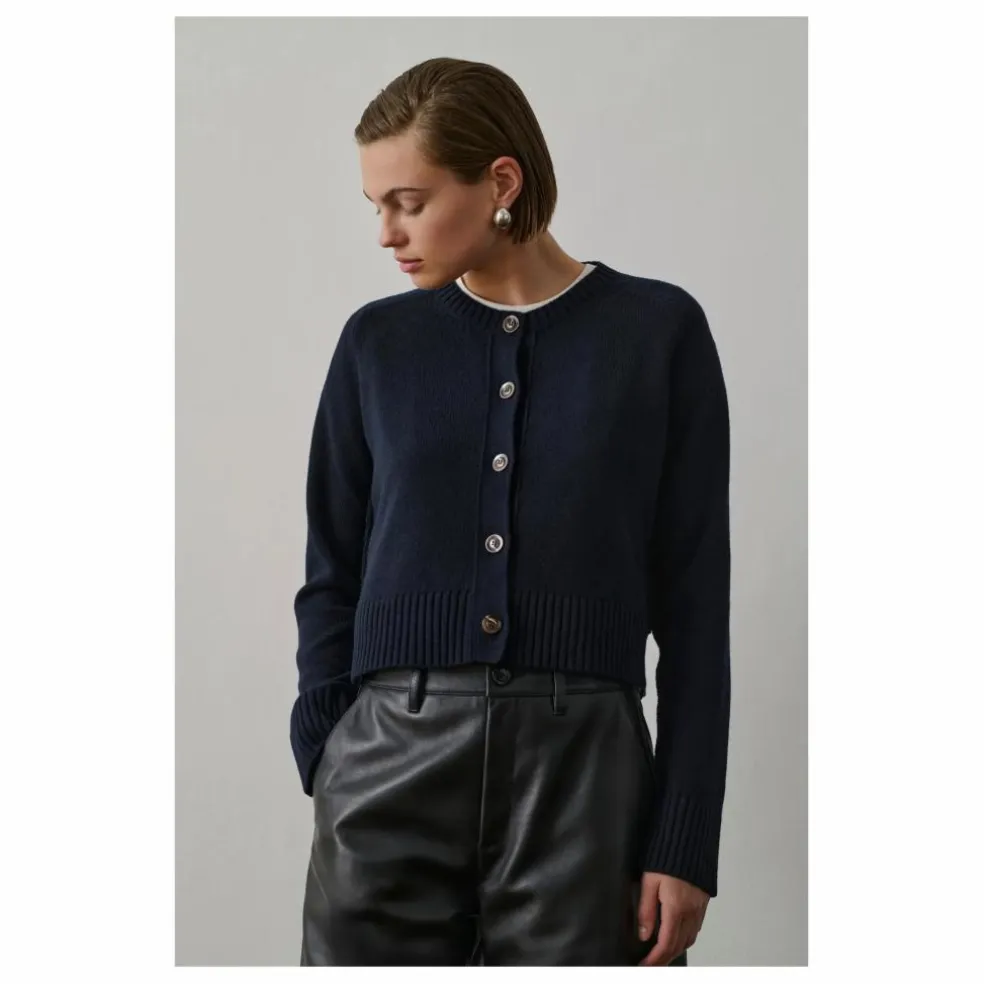 Cardigan Virginia Laine Mérinos | Bleu marine