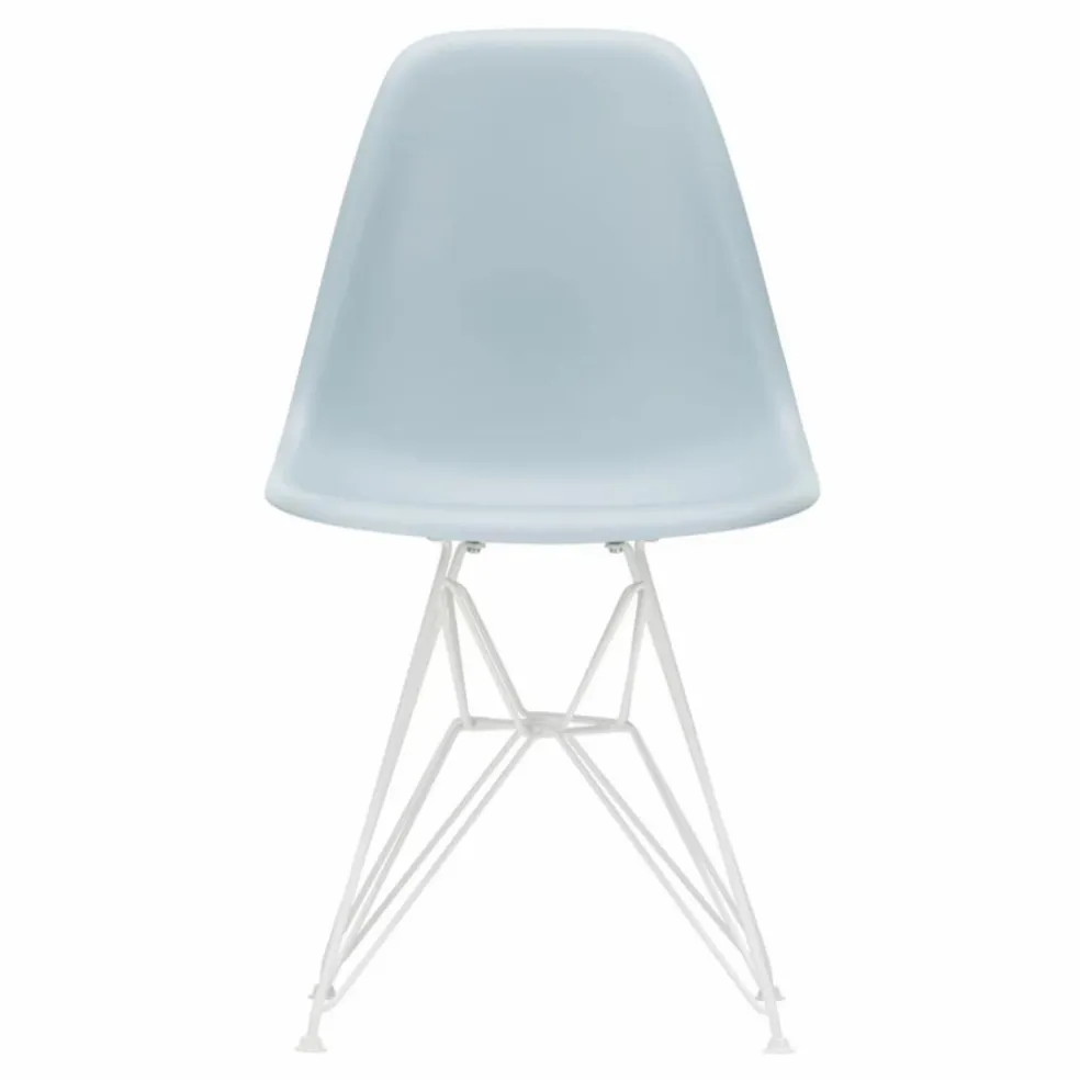 Chaise DSR Plastic - piètement blanc epoxy - Charles & Ray Eames | Gris bleuté