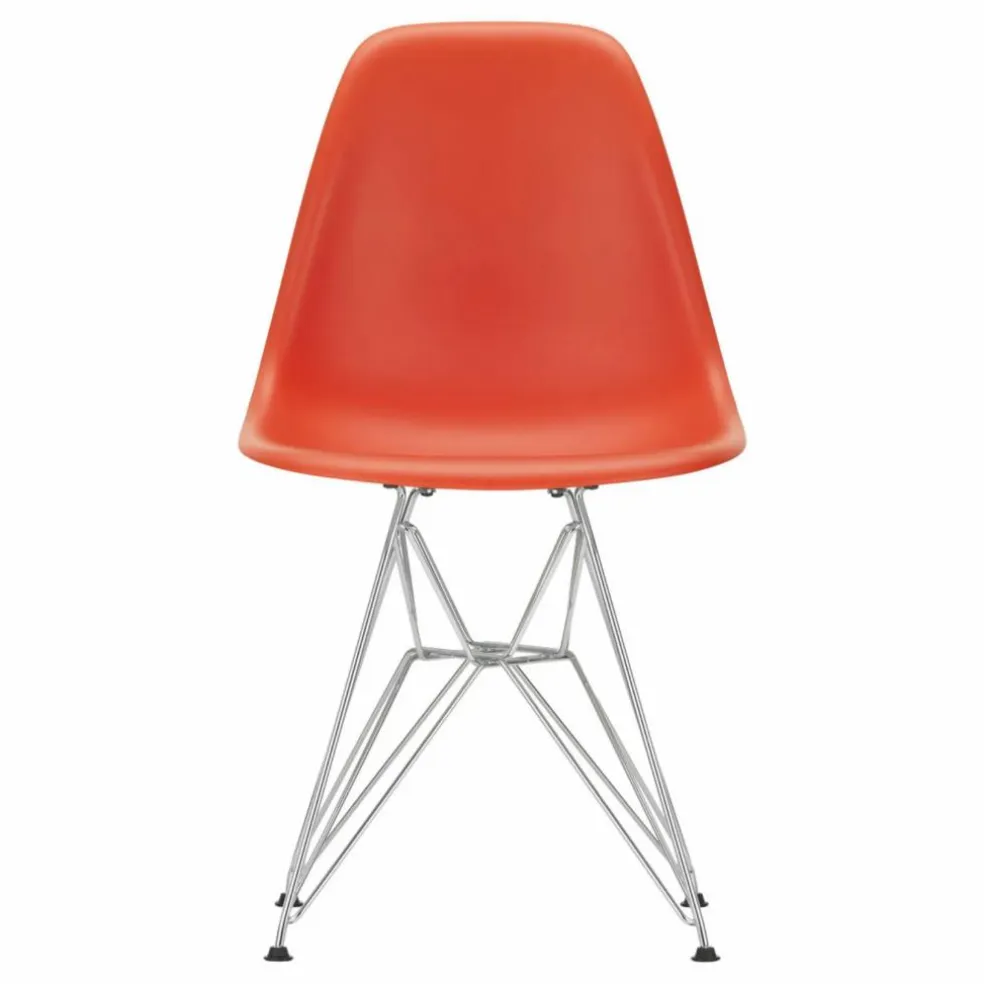 Chaise DSR Plastic - piètement Chromé - Charles & Ray Eames | Rouge coquelicot