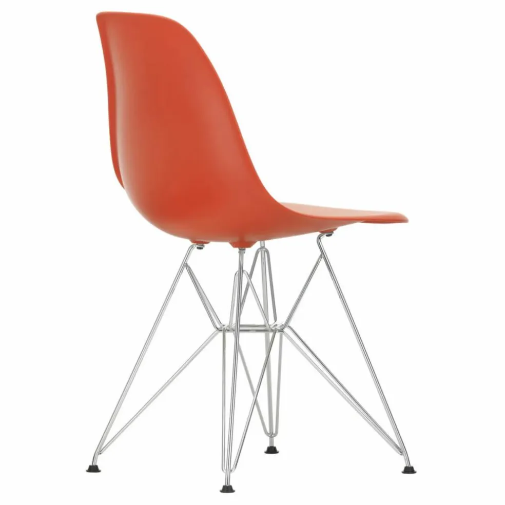 Chaise DSR Plastic - piètement Chromé - Charles & Ray Eames | Rouge coquelicot