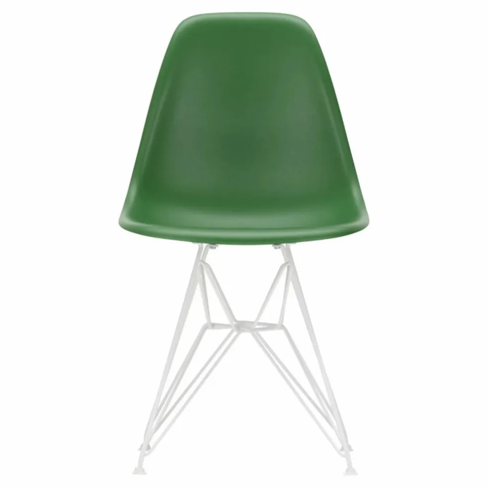 Chaise DSR Plastic - piètement blanc epoxy - Charles & Ray Eames | Vert émeraude