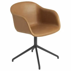 Chaise Fiber avec accoudoirs en cuir | Cognac