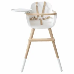Chaise haute OVO LUXE ONE harnais en simili cuir beige | Blanc
