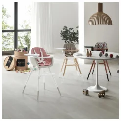 Chaise haute OVO LUXE ONE harnais en simili cuir beige | Blanc