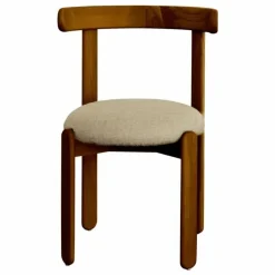 Chaise Lilas en bois finition Teck, assise en lin | Naturel
