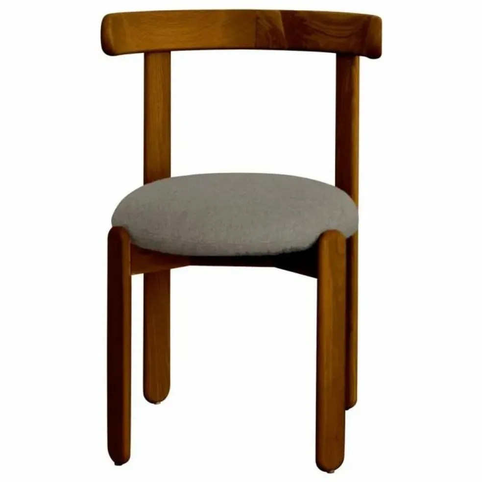 Chaise Lilas en bois finition Teck, assise en laine | Gris