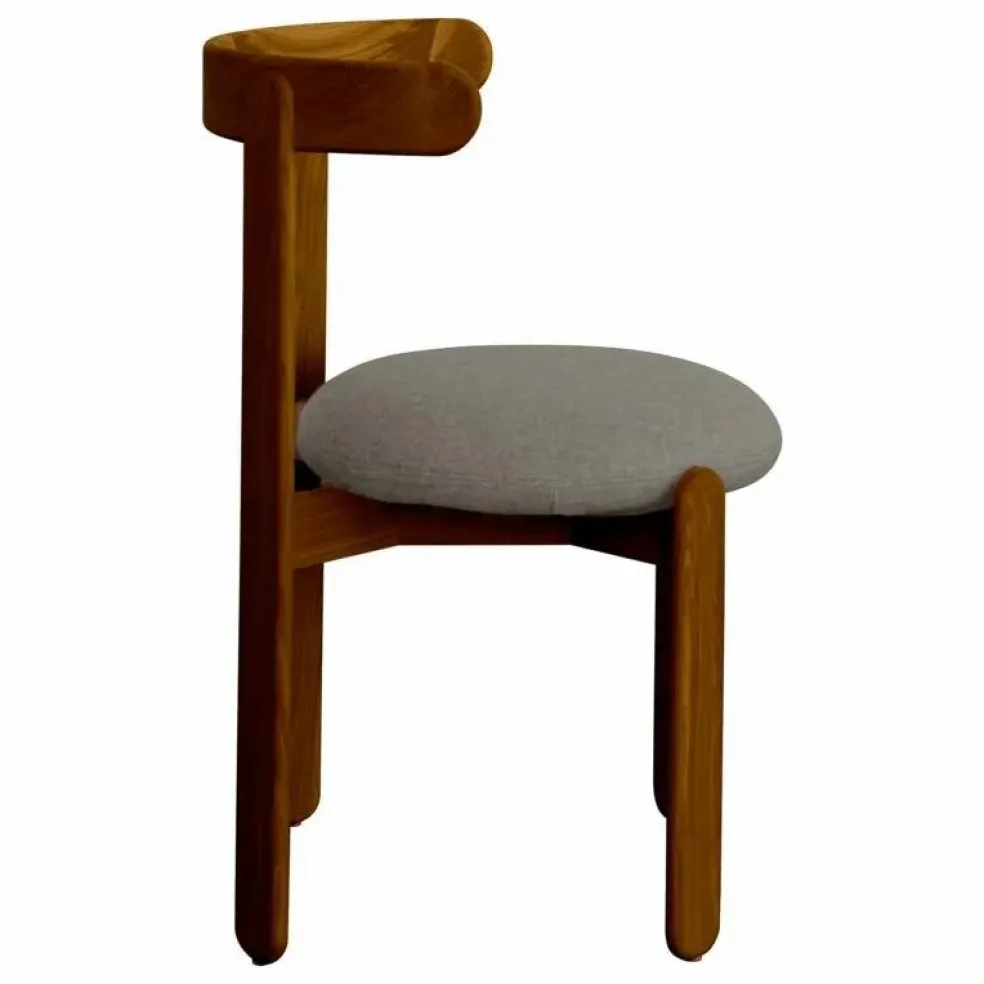 Chaise Lilas en bois finition Teck, assise en laine | Gris