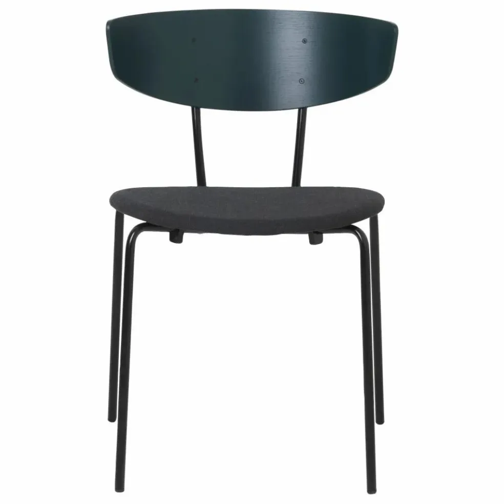 Chaise tapissée Herman en bois et métal | Vert foncé