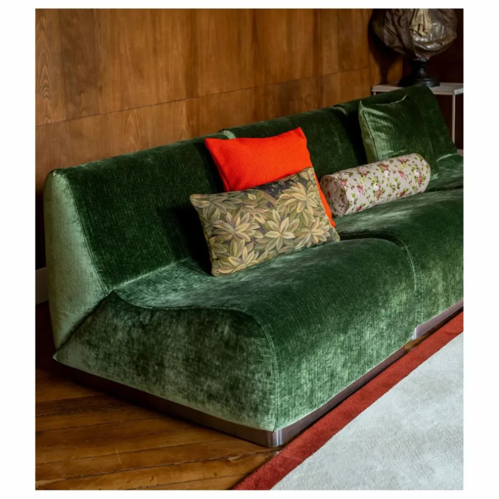 Chauffeuse modulable Rotondo velours côtelé brillant | Vert olive