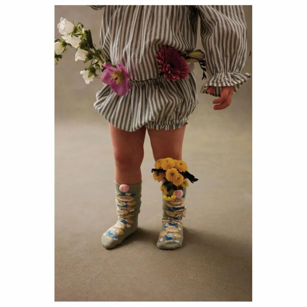 Chaussettes Hautes Chelie Fleurie | Vert amande