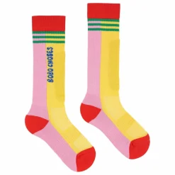 Chaussettes Hautes Rayées Coton Bio | Rose