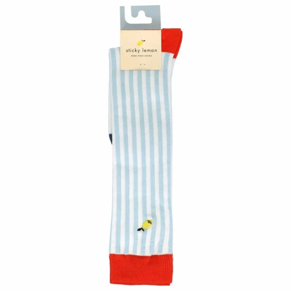 Chaussettes Hautes Rayées | Bleu