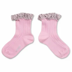 Chaussettes Léa Cœurs | Rose tendre