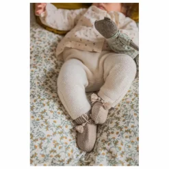 Chaussons en tricot et pochon brodé | Taupe