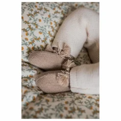 Chaussons en tricot et pochon brodé | Taupe