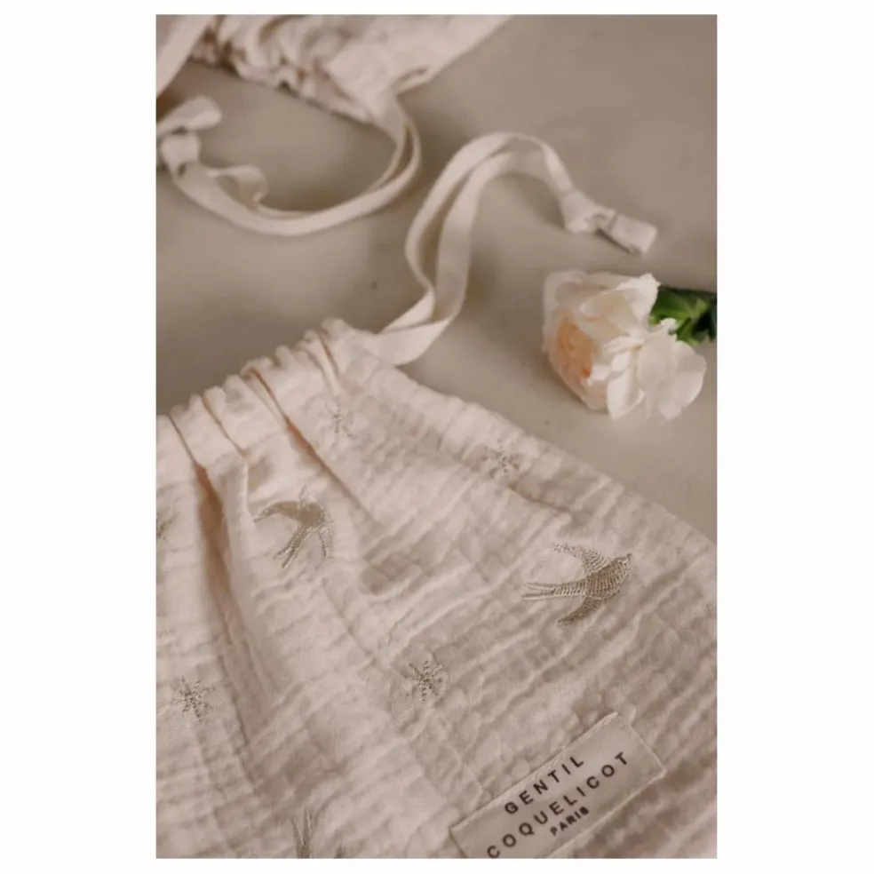 Chaussons en tricot et pochon brodé | Gris perle