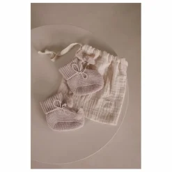 Chaussons en tricot et pochon brodé | Gris perle