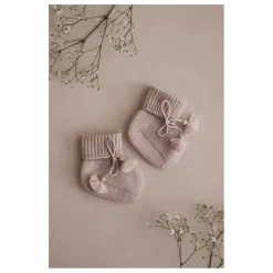 Chaussons en tricot et pochon brodé | Gris perle